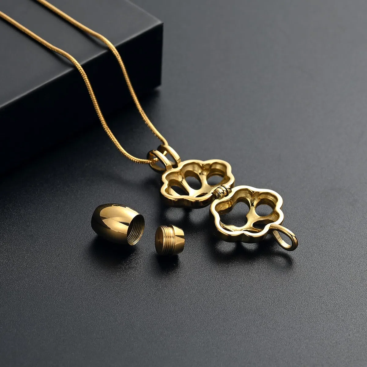 Joyería de cremación de mascotas para cenizas de perro gato pata Imprimir Memorial Locket Urna Collar con mini estuche Keepsake Cremación Joyería para Mujeres / Hombres collar de urna conmemorativa