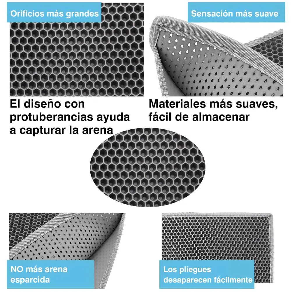 Pieviev Alfombra Estera Arena Gatos 61x38cm Doble Capa Impermeable Alta Elástico EVA Adecuado para Arenero Autolimpiable Cubierto, Fácil de Limpiar - Gris