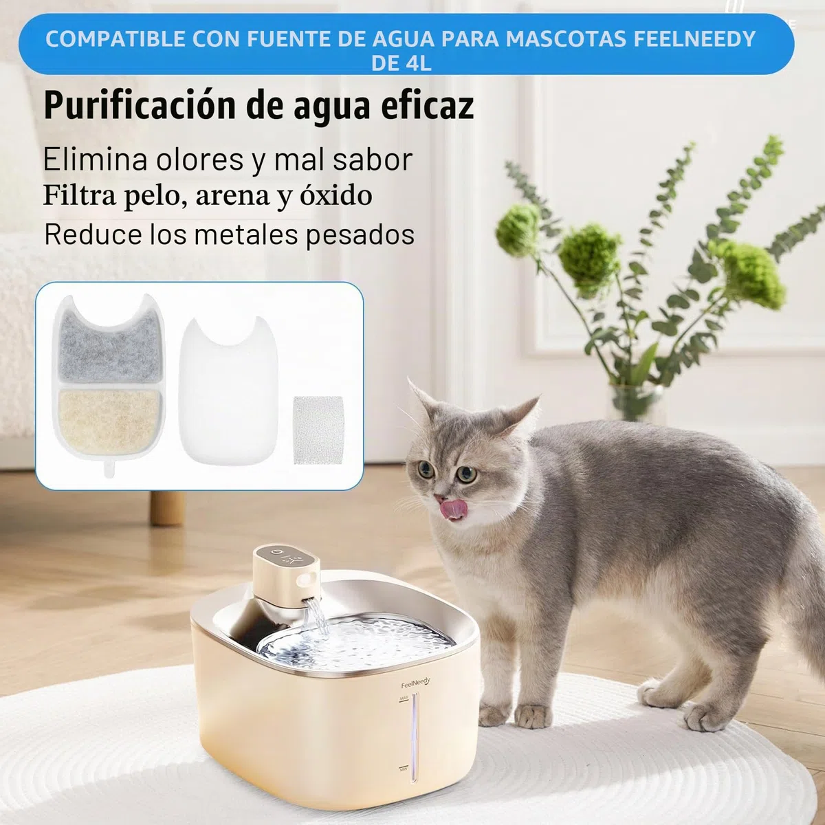 12 Filtros Fuente para Gatos Compatibles FEELNEEDY 4L YPD-C004 – Filtro Carbón Activo y Resina para Fuente de Agua Sin Cable