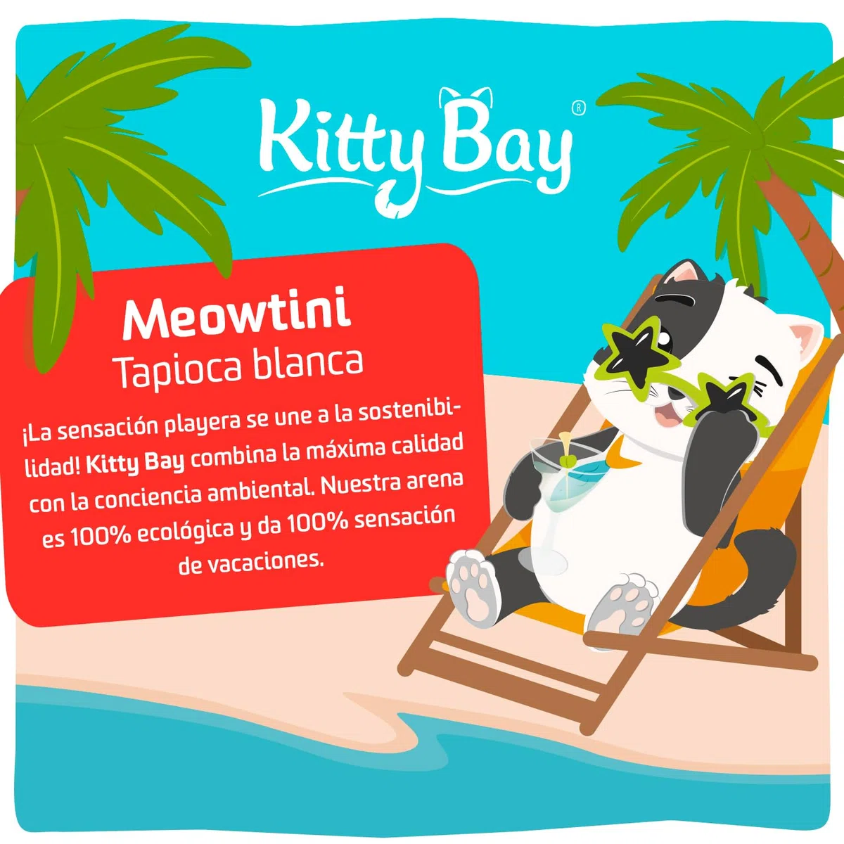 Kitty Bay - Meowtini - Arena para Gatos Eco aglomerante y sin Polvo, Blanco yuca, 10 litros