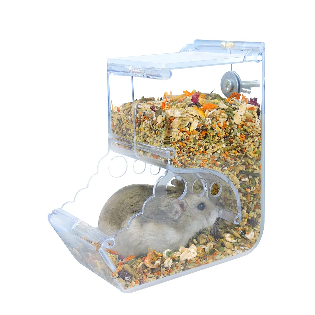 Andiker Alimentador automático de hámster, 400 ml, acrílico transparente, alimentador automático de alimentos acrílico, apto para mascotas pequeñas como hámsters, ardillas, cobayas y pájaros (400 ml)