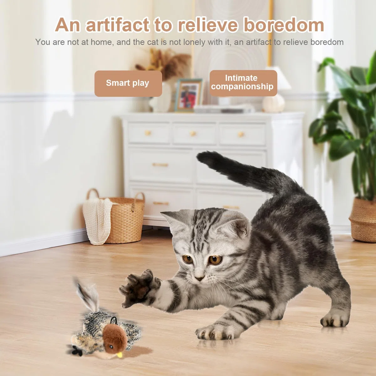 Juguete para Gatos Pajaro Volador con Hierba Gatera, Control Remoto, Juguete Interactivo para Gatos Catnip, Juguetes de Felpa para Gato, Recargable Juguetes para Gato en Movimiento