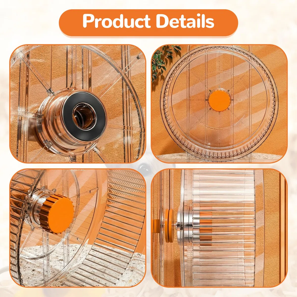 Rueda para Hamster Silenciosa, 21cm Rueda para Correr de Hámster con Soporte Ajustable, Juguete Transparente de Ejercicio para Hamster, Jaula Accessories para Cricetos Enanos, Ratones y Gerbos