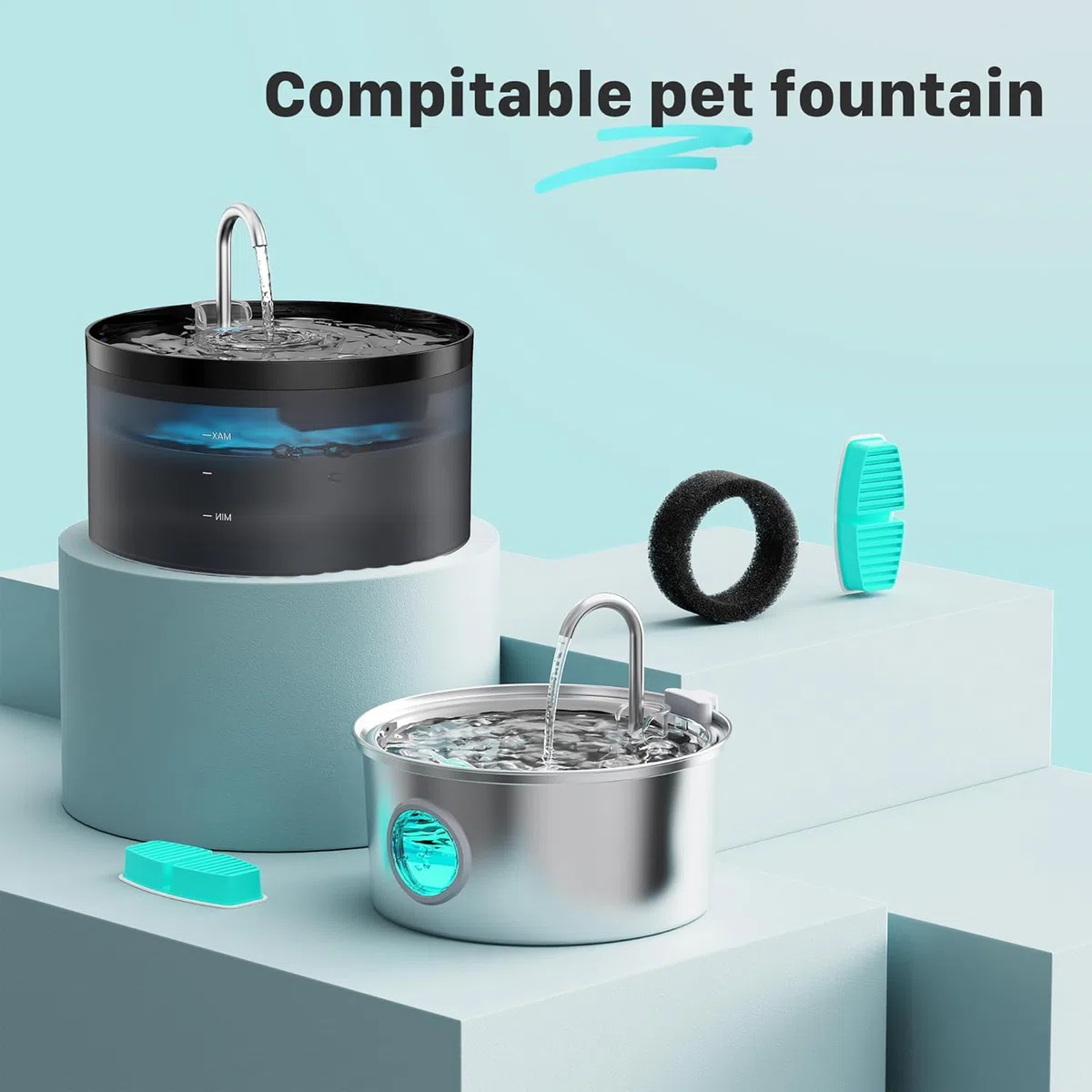 FOFNON Fuente para Gatos Filtro: para Fuente para Gatos con Cable - 12filtro - No aplicable a Fuente para Gatos sin Cable - 6 Piezas de Filtros + 6 Piezas Esponjas de Bebedero Gatos