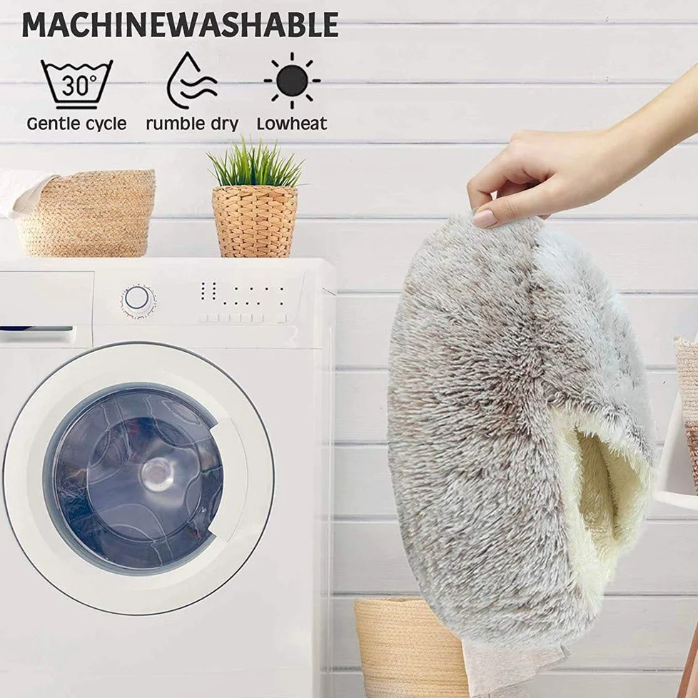 Cama de Gato mullida, Redonda, Suave Felpa, Cueva con Capucha, Cama para Gatos, para Invierno, cálida, cojín Antideslizante, Lavable a máquina, para Gatos y Cachorros, Gris /60 cm