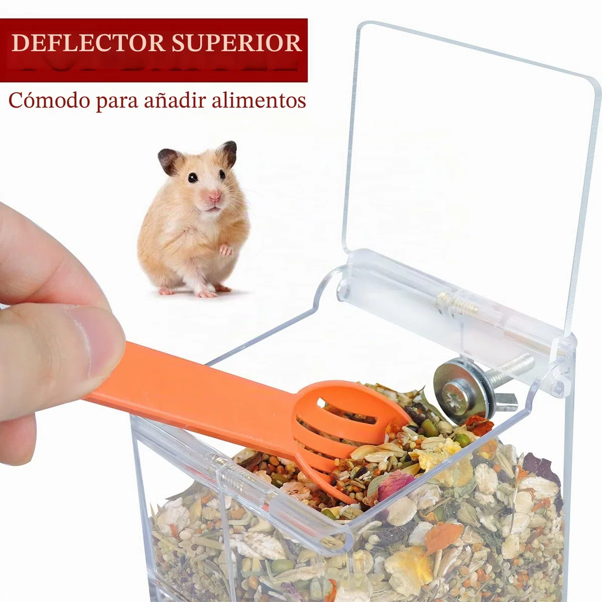 Andiker Alimentador automático de hámster, 400 ml, acrílico transparente, alimentador automático de alimentos acrílico, apto para mascotas pequeñas como hámsters, ardillas, cobayas y pájaros (400 ml)
