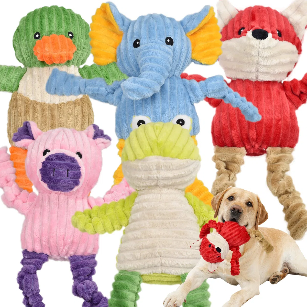 LECHONG Paquete de 5 Juguetes chirriantes para Perros, Juguetes de Peluche para Perros de Todas Las Razas, Peluche Suave para Perros Grandes, medianos y pequeños