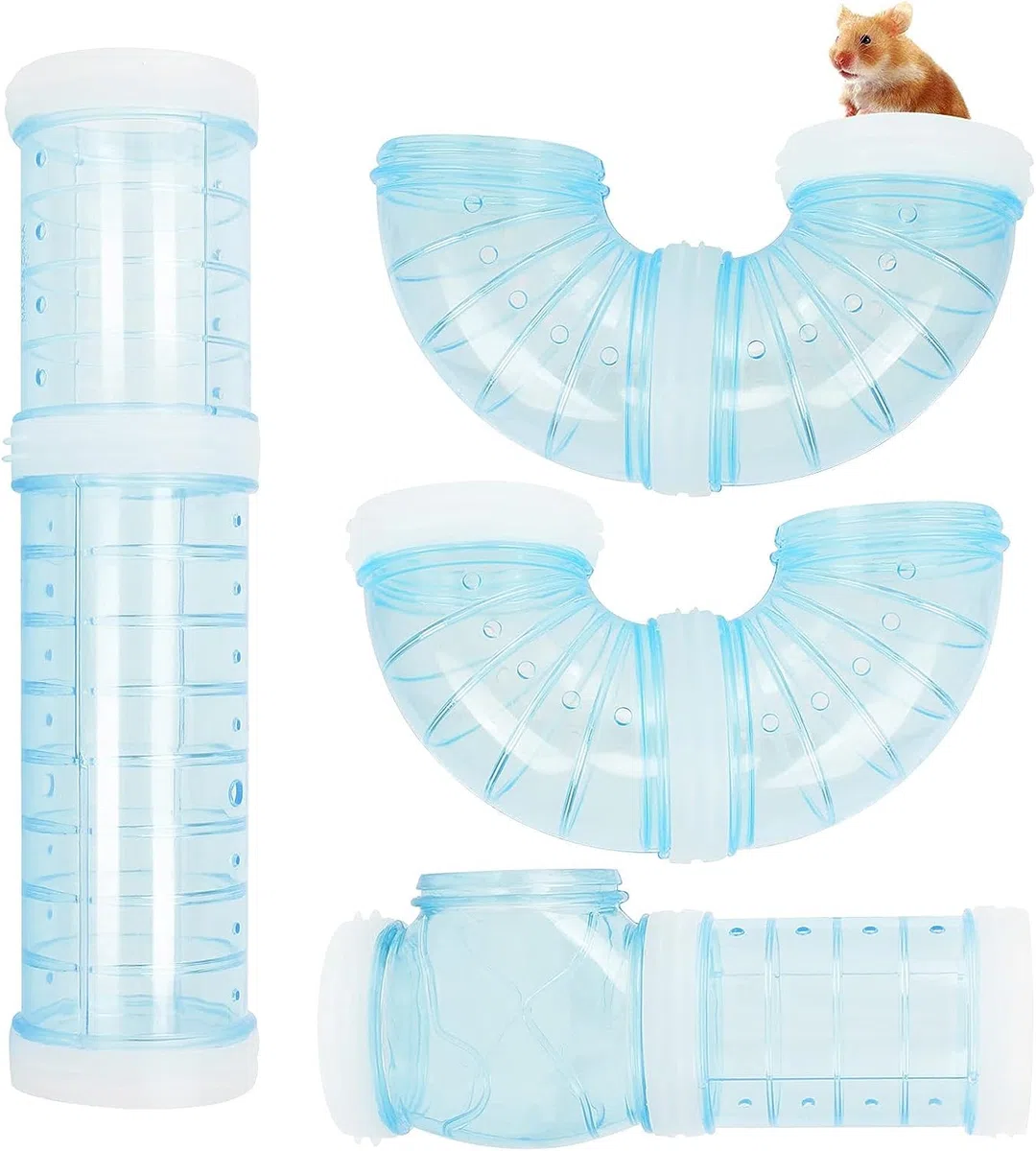4 túneles para hámsters y conejos – Tubo para animales domésticos de juego pequeño tubo de hámster juguetes al aire libre transparente azul