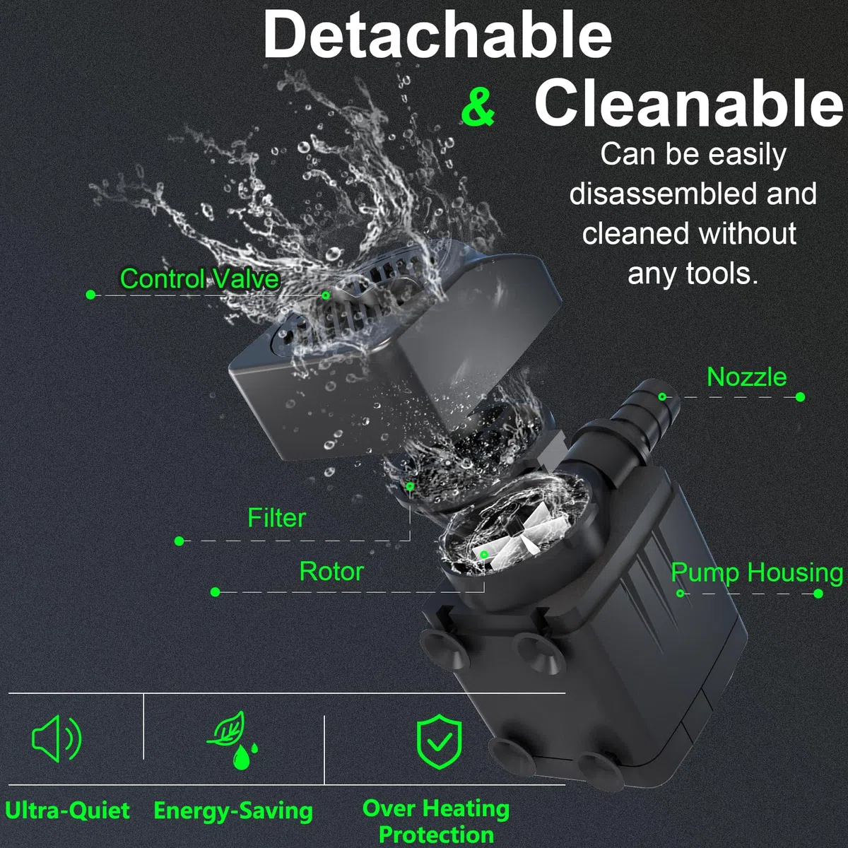 Bomba de Agua Sumergible 10W 600L/H, Cable Súper Largo de 3m, Protección contra Sobrecalentamiento, Ultra Silenciosa para Acuarios, Estanques, Pecera, Jardín, Hidroponía y Fuentes (Negro)
