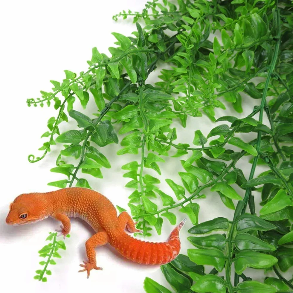 PINVNBY Plantas colgantes artificiales para tanque de reptiles, decoración de hábitat, terrario trepador, planta con ventosa para dragones barbudos, lagartos, gecos, serpientes, mascotas, cangrejo