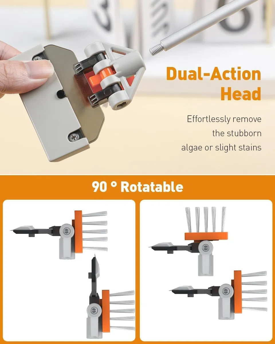 Pawfly Raspador de Algas 2 en 1 para Acuarios de Vidrio 65 cm Limpiador con Cepillo y 5 Cuchillas de Acero Inoxidable Herramienta de Limpieza para Acuarios Plantados y Arrecifes