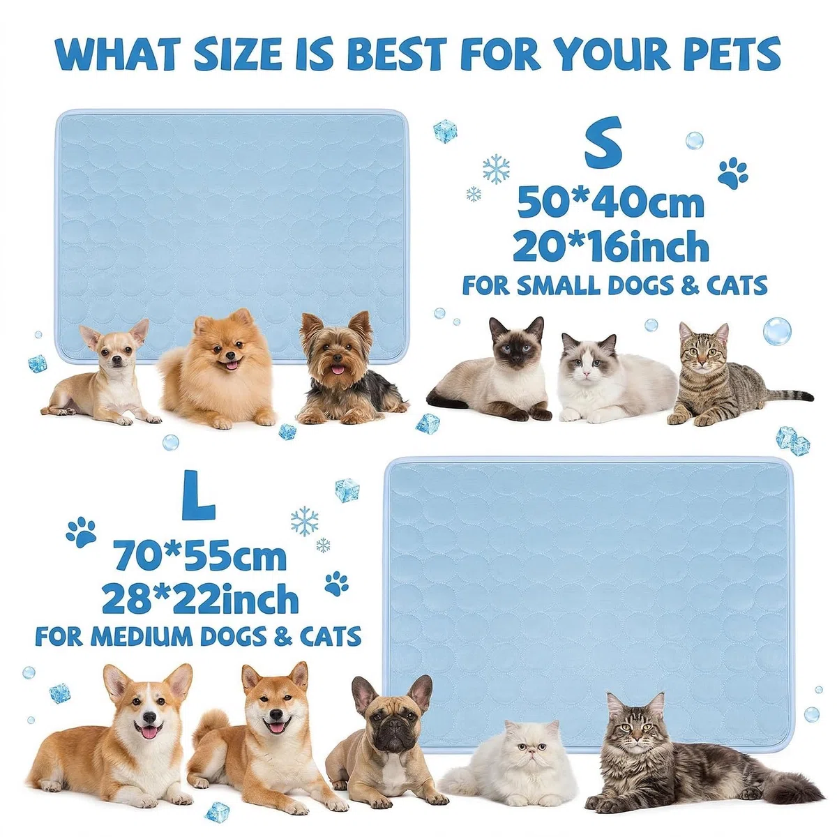 Qoosea Alfombrilla Refrescante para Perro y Gato, Esterilla Refrescante Seda de Hielo para Mascotas No Tóxicas Pet Cooling Mat, Alfombra de Autorefrigerante Manta Enfriamiento de Dormir(55 * 70CM)