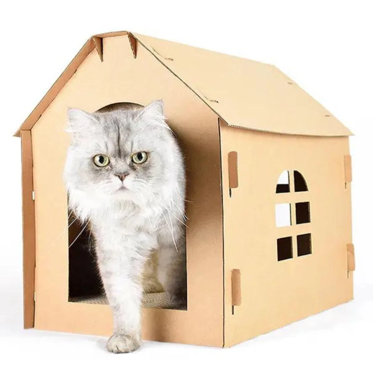 Casa de Carton para Gatos Refugio Rascador para Gato Desmontable Modelo Refugio de Cartón
