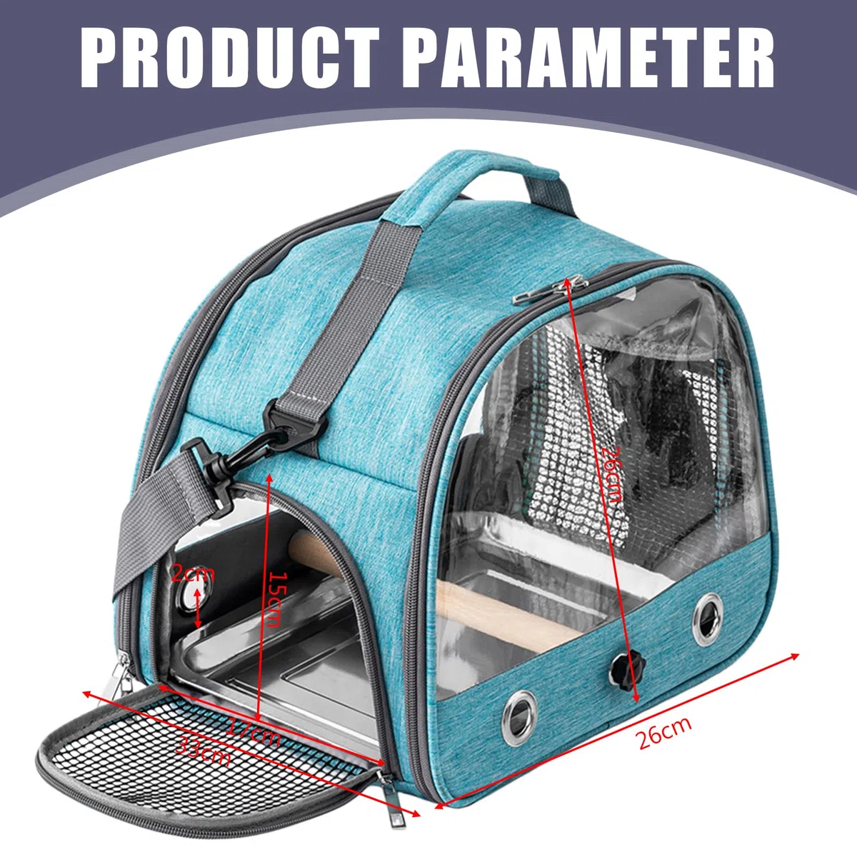 Bolsa de transporte para pájaros con bandeja de acero inoxidable y barra de pie, jaula de pájaros, caja de transporte para pájaros, bolsa de viaje para periquitos/pequeños animales, caja de transporte