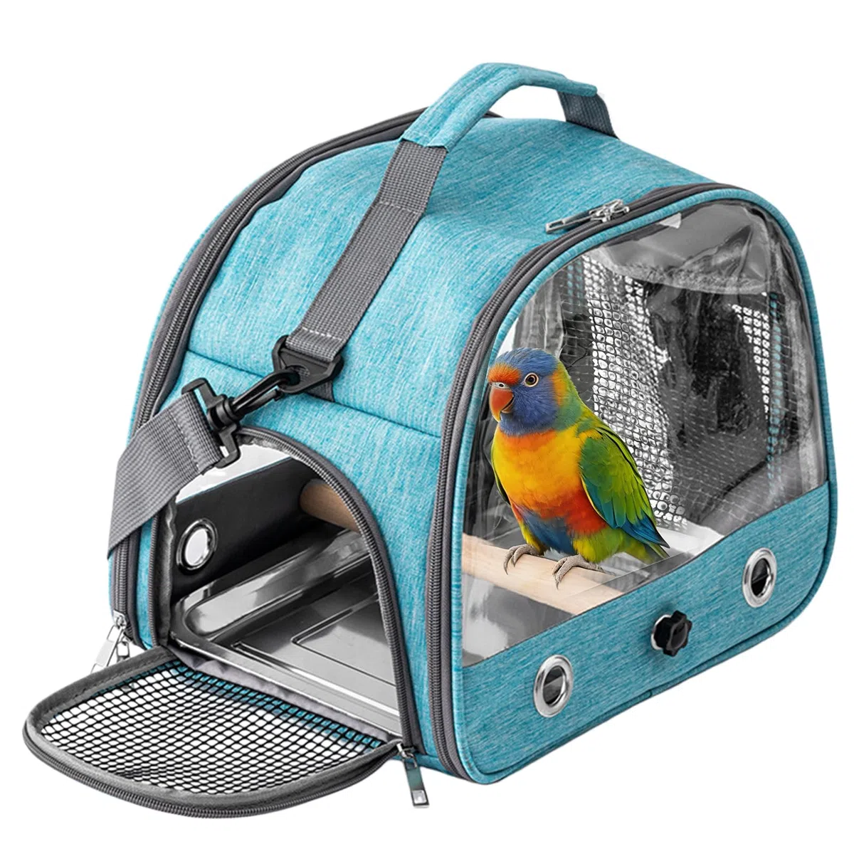 Bolsa de transporte para pájaros con bandeja de acero inoxidable y barra de pie, jaula de pájaros, caja de transporte para pájaros, bolsa de viaje para periquitos/pequeños animales, caja de transporte