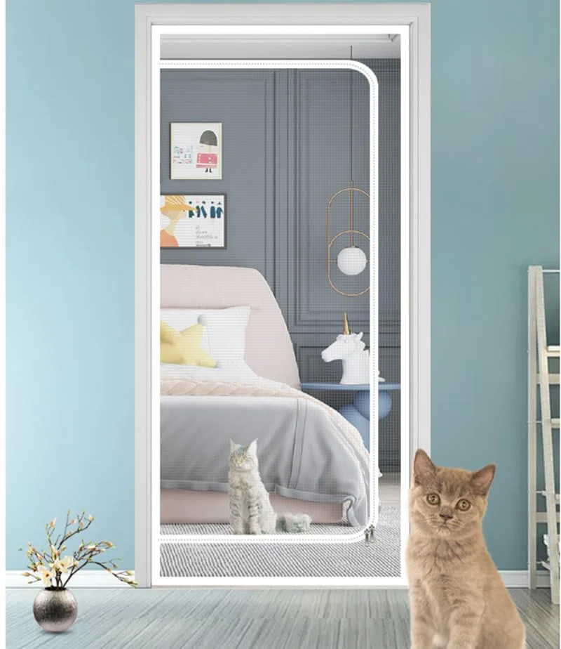Puerta mosquitera para Gatos Malla Reforzada Resistente a Gatos Puerta con mosquitera Cremallera Puerta mosquitera a Prueba Mascotas Evita Que Las Mascotas escapen Cortinas Puerta 80x200cm
