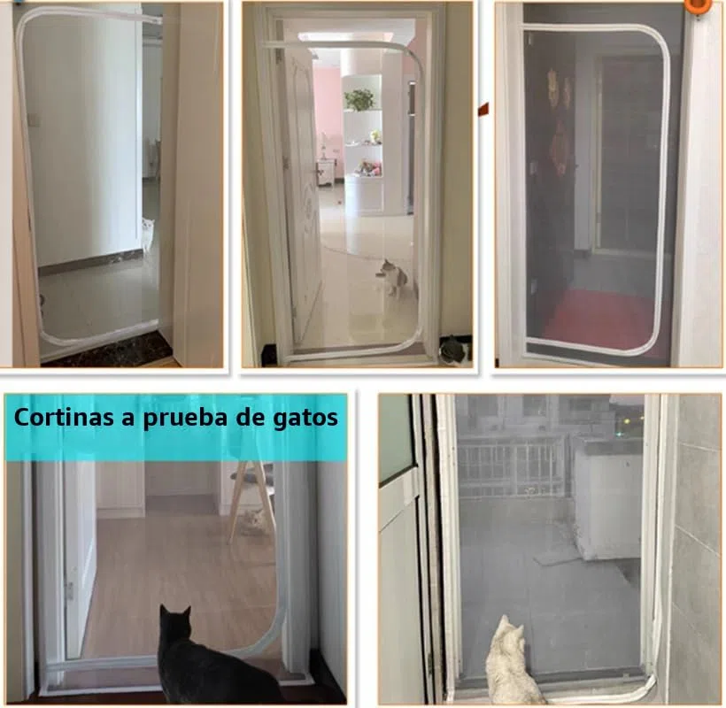 Puerta mosquitera para Gatos Malla Reforzada Resistente a Gatos Puerta con mosquitera Cremallera Puerta mosquitera a Prueba Mascotas Evita Que Las Mascotas escapen Cortinas Puerta 80x200cm