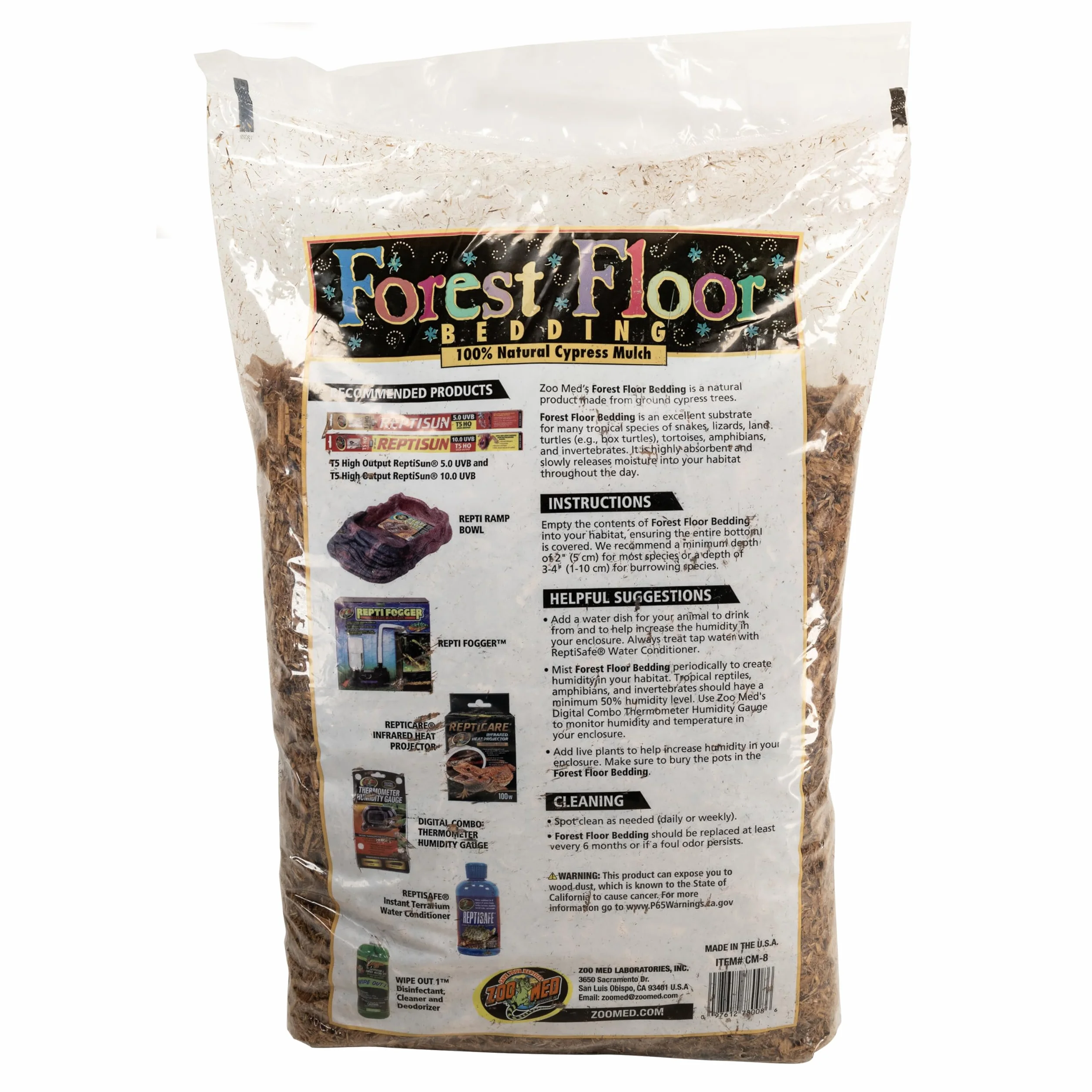 Zoo Med Forest Floor Sustrato de Terrario Natural para Tortugas Terrestres y Reptiles, Mantillo de Madera de Ciprés, 8.8 litros