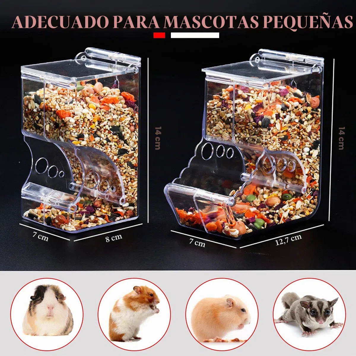 Andiker Alimentador automático de hámster, 400 ml, acrílico transparente, alimentador automático de alimentos acrílico, apto para mascotas pequeñas como hámsters, ardillas, cobayas y pájaros (400 ml)