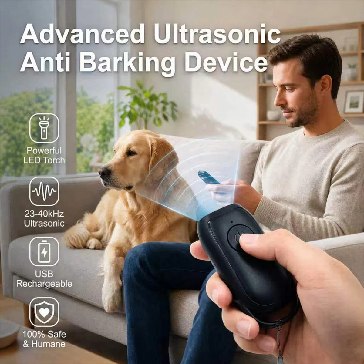 Antiladridos para Perros Ahuyentador de Perros Ultrasonidos Portatil Dispositivo Antiladridos Seguro con Luz LED para Entrenamiento y Control de Ladridos en Interiores y Exteriores