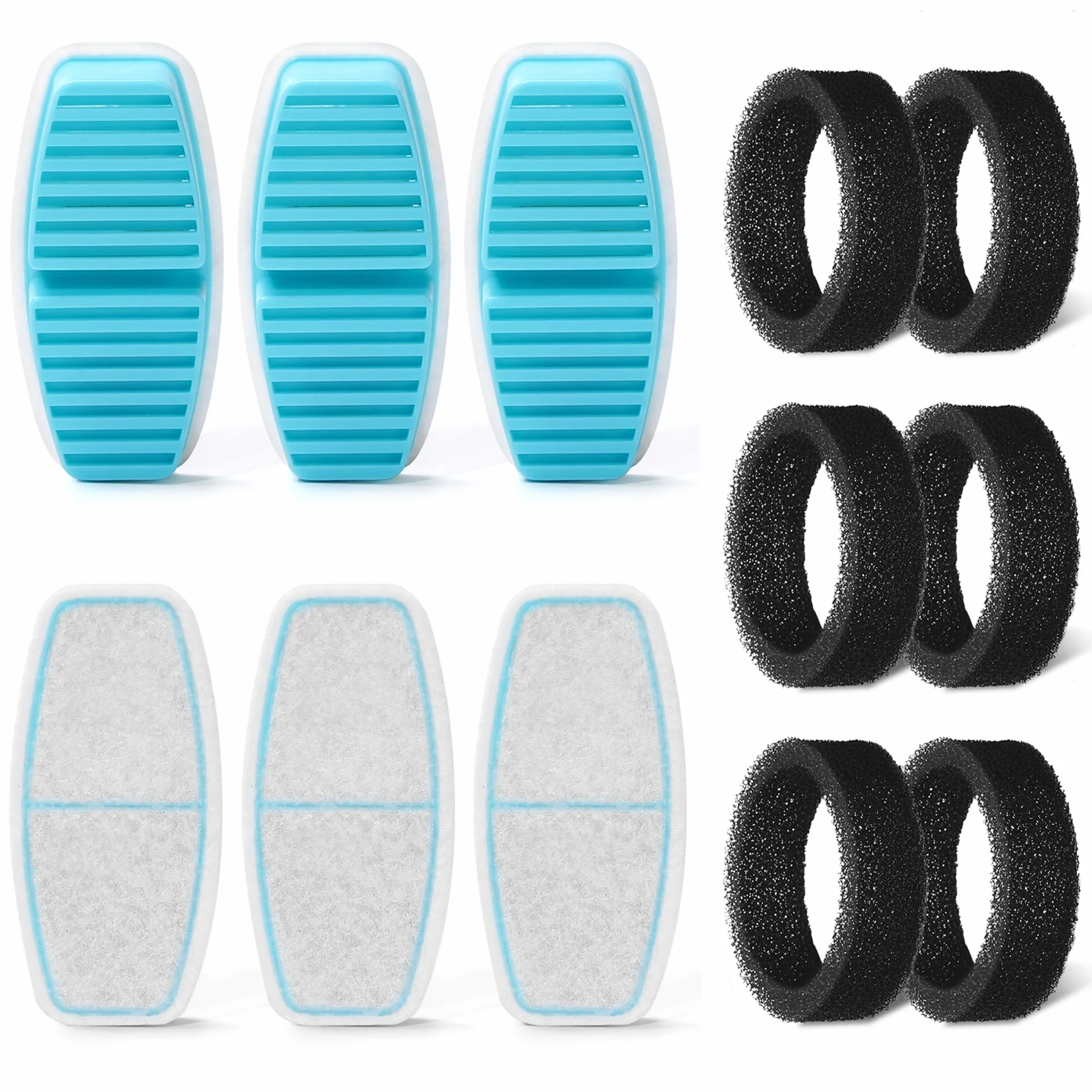 FOFNON Fuente para Gatos Filtro: para Fuente para Gatos con Cable - 12filtro - No aplicable a Fuente para Gatos sin Cable - 6 Piezas de Filtros + 6 Piezas Esponjas de Bebedero Gatos