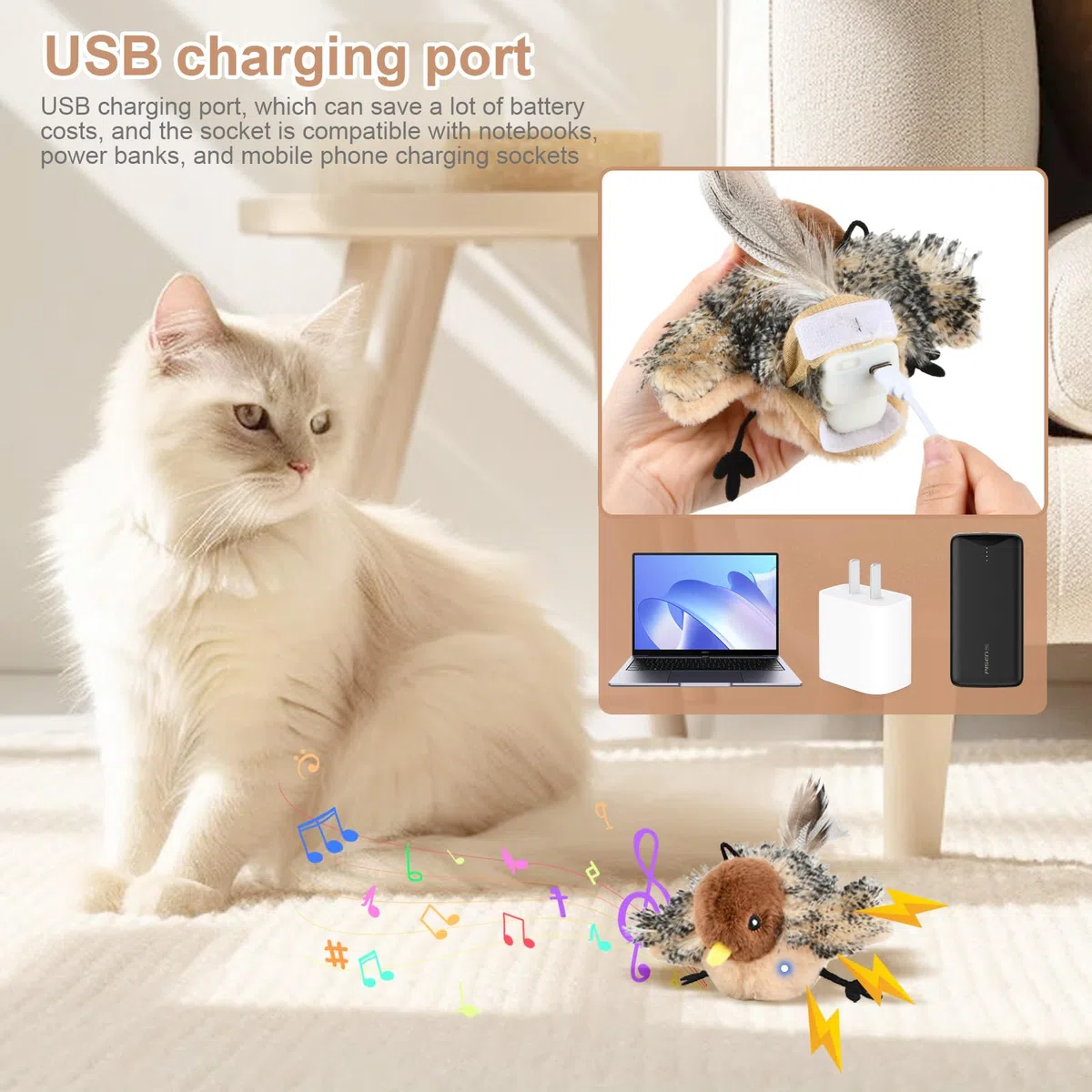 Juguete para Gatos Pajaro Volador con Hierba Gatera, Control Remoto, Juguete Interactivo para Gatos Catnip, Juguetes de Felpa para Gato, Recargable Juguetes para Gato en Movimiento