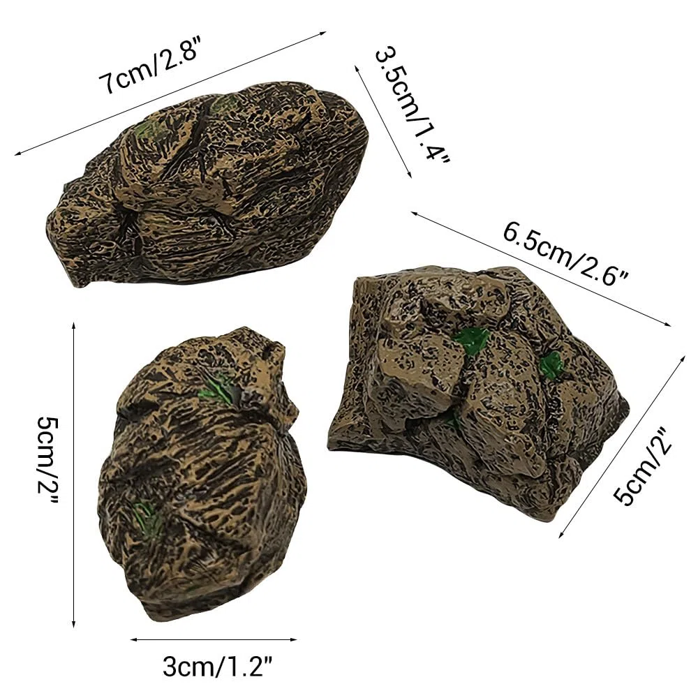 MiOYOOW - Decoración de escalada para Reptiles, 3 piedras y ramas para terrarios, decoración simulada para reptiles