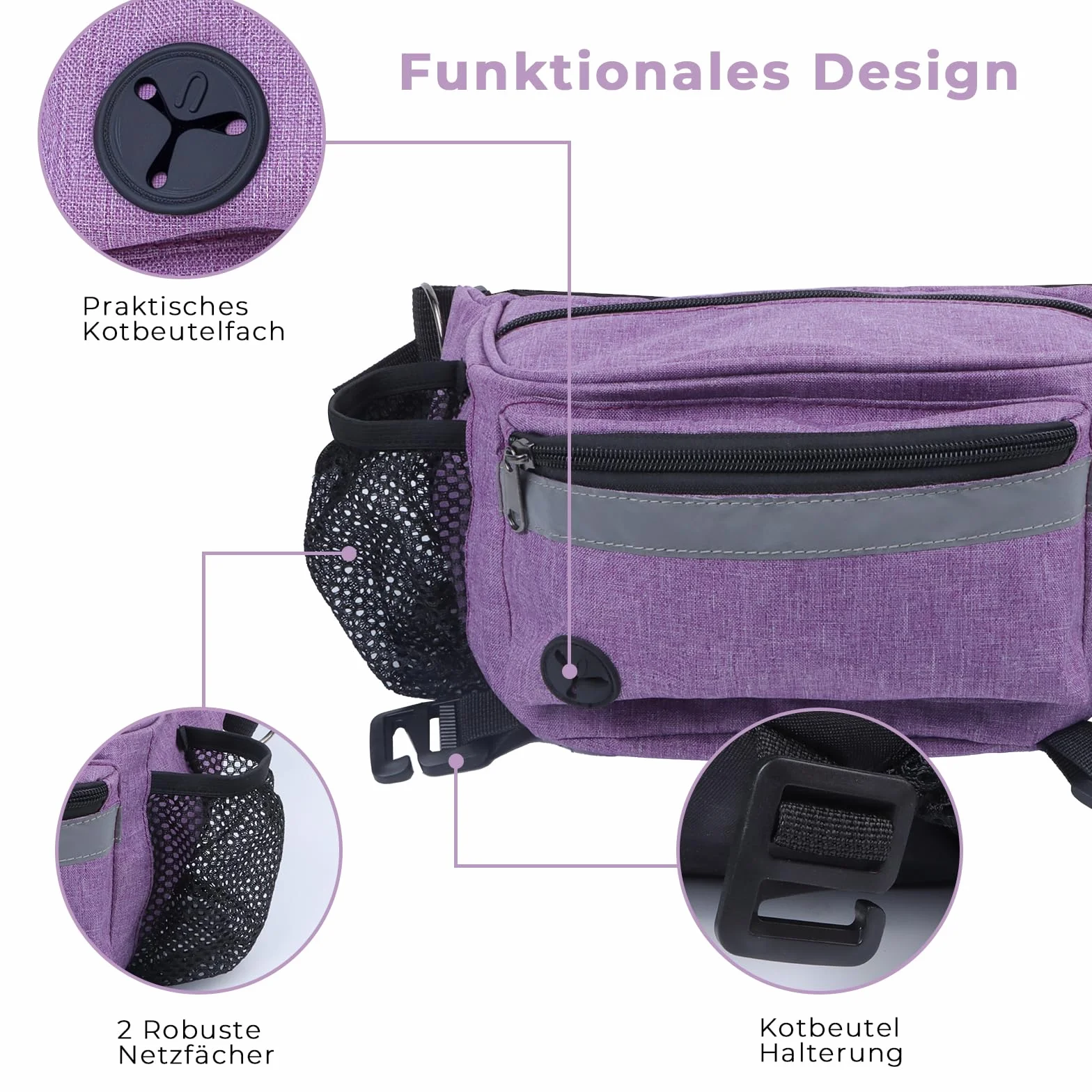 FIVAVA Bolsa para golosinas para Perros, Bolsa Multiusos para Perros, riñonera para Accesorios para Perros, dispensador de Bolsas de excrementos y Bolsa Robusta para Entrenamiento de Perros (Morado)