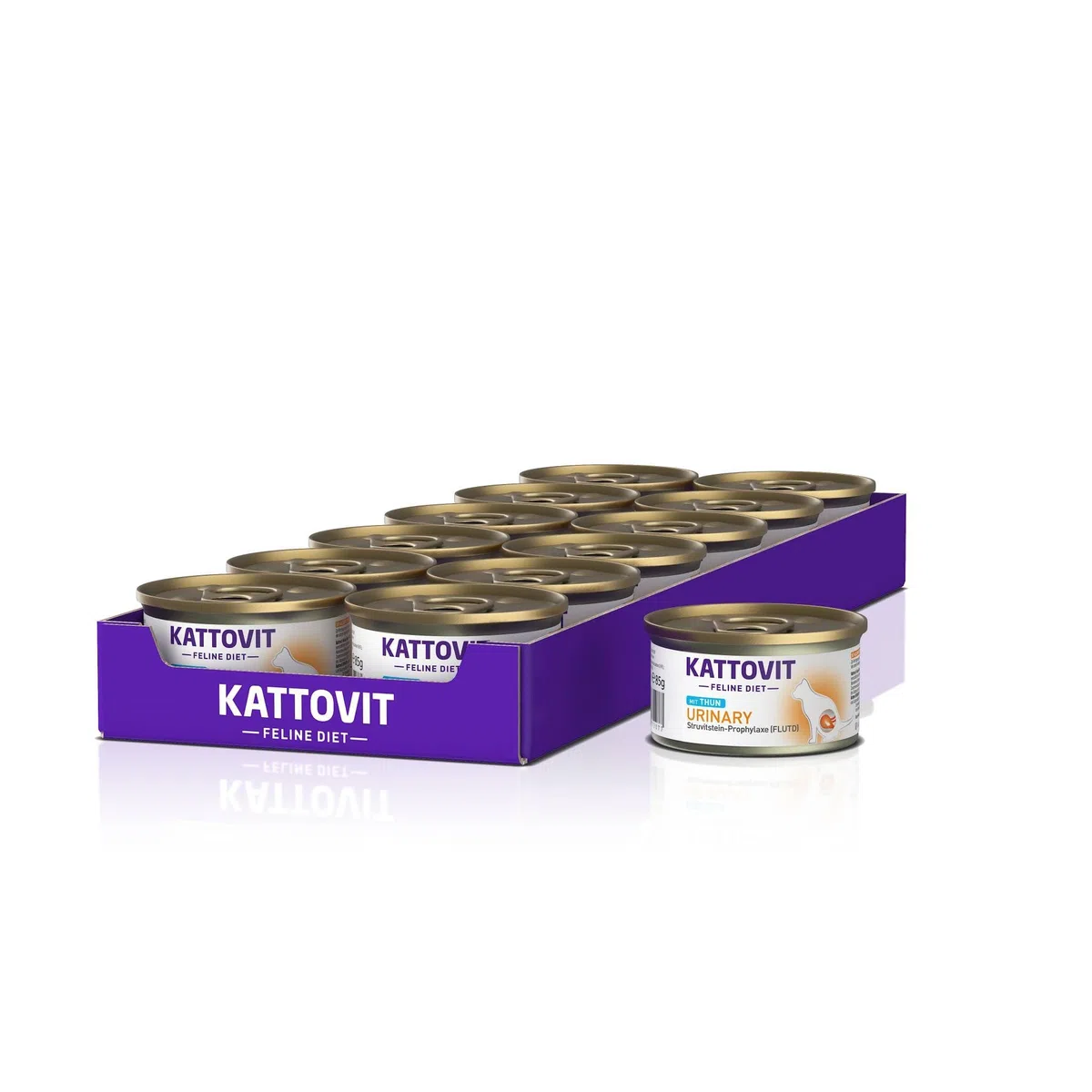 Kattovit - Alimento húmedo urinario para Gatos | Comida húmeda para Gatos como alimento Completo en Lata. Alimento dietético para Gatos Adultos con trastornos urinarios | 12 x 85 g de atún