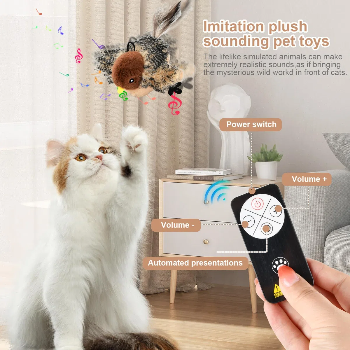 Juguete para Gatos Pajaro Volador con Hierba Gatera, Control Remoto, Juguete Interactivo para Gatos Catnip, Juguetes de Felpa para Gato, Recargable Juguetes para Gato en Movimiento