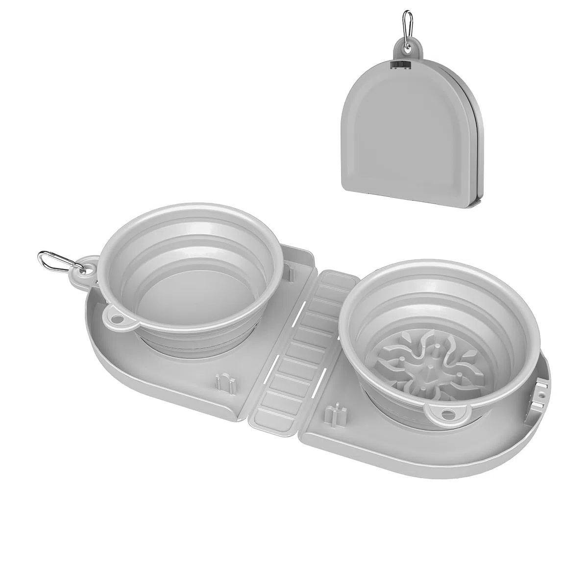 Comedero Plegable para Perros Cuencos para Perros Bol Portátil de Viaje con Mosquetón Apto para Uso en Interiores y Exteriores (Dos Cuencos, Gris)