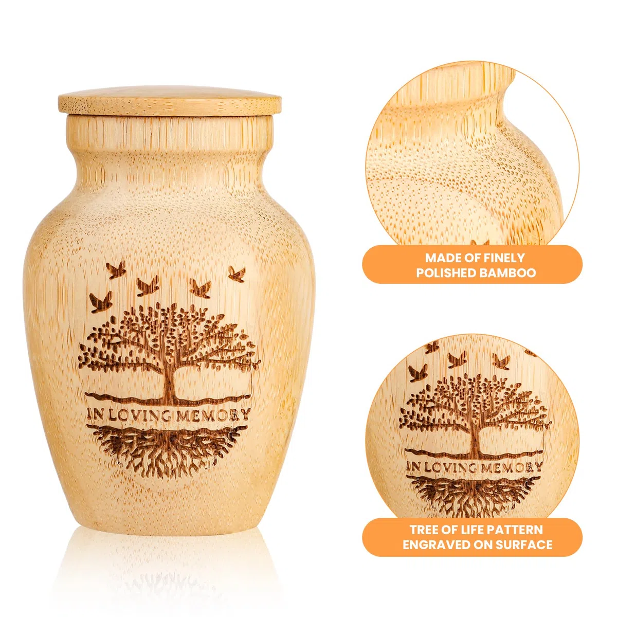 Urnas pequeñas para cenizas humanas, juego de 1, bambú hecho a mano, mini urna de recuerdo de cremación para funeral o decoración del hogar, 5.1 cm de ancho x 7.6 cm de alto