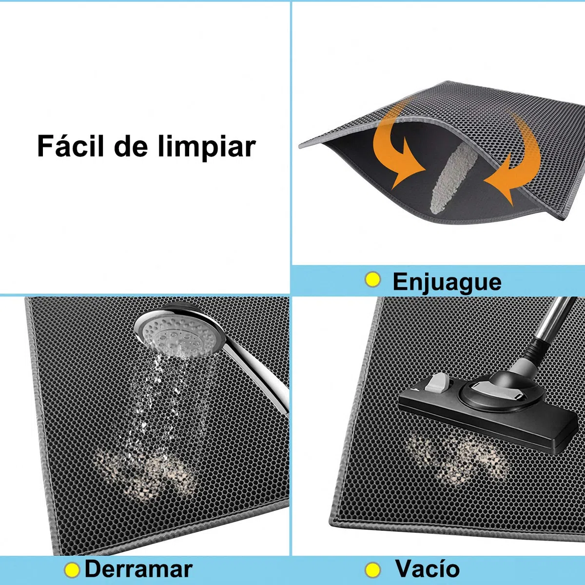 Pieviev Alfombra Estera Arena Gatos 61x38cm Doble Capa Impermeable Alta Elástico EVA Adecuado para Arenero Autolimpiable Cubierto, Fácil de Limpiar - Gris