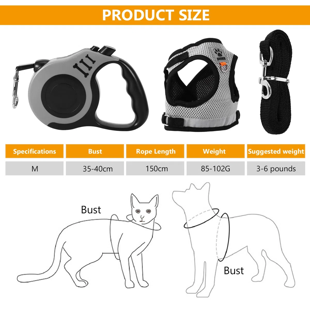 Arnés para gatos con correa, a prueba de fugas, para libertad controlada, juego de vajilla para gatos, a prueba de fugas, con correa, 5 m/16,4 pies, ajustable, chaleco para gatos y cachorros