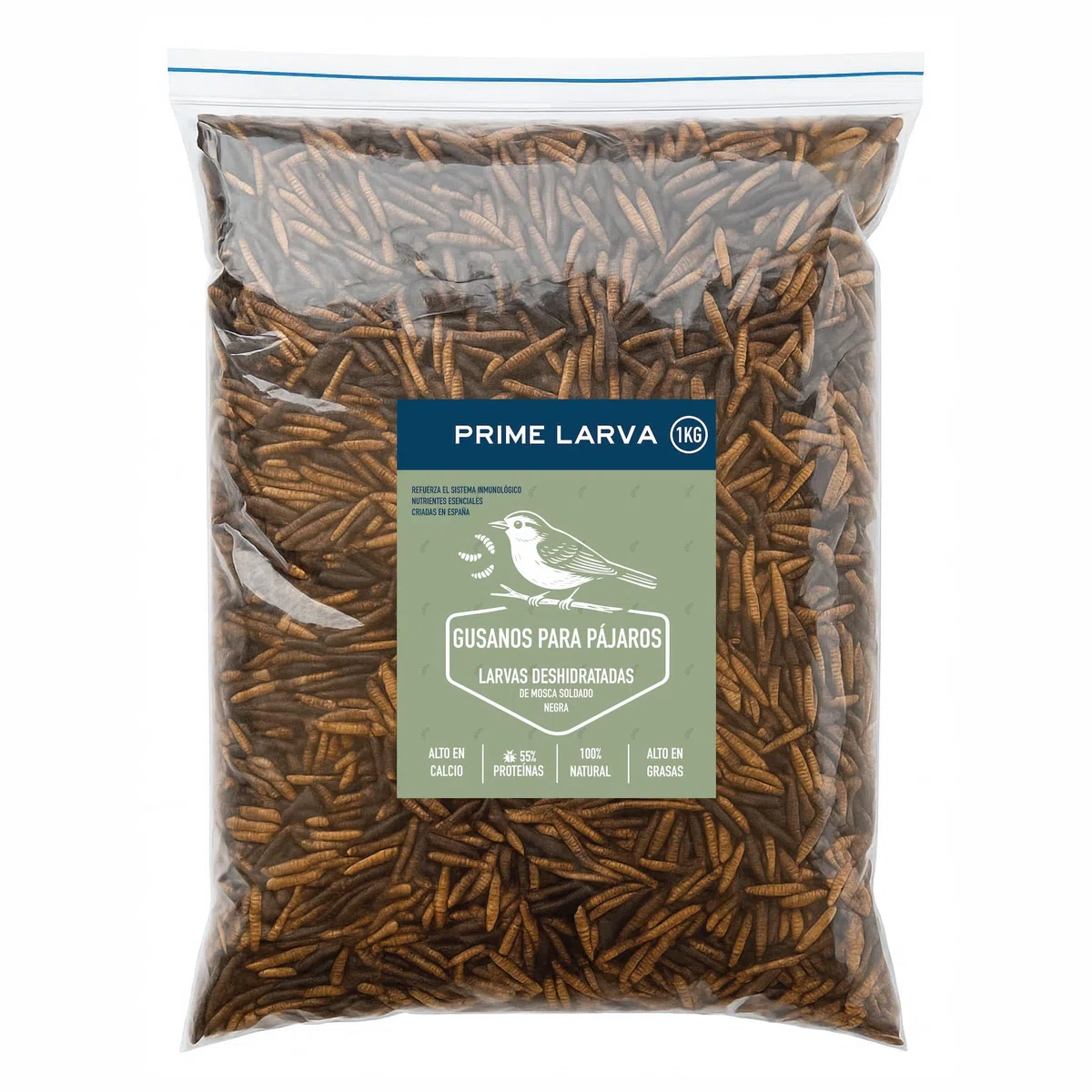 Larvas de Black Soldier Fly Deshidratadas para Pájaros – 1kg – Alto en Calcio y Proteína – Snack Natural y Sostenible