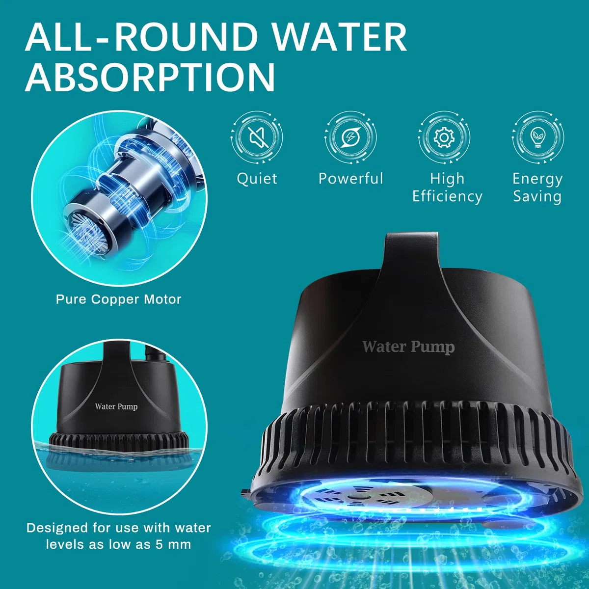 EXLECO Bomba Aguas Sucias Bomba Sumergible 800L/H 15W 220V Achique Agua Pequeña Fuente Exterior Presion de Agua para Piscina Estanque Jardin con 2M Cable 1 Manguera 2 Boquillas