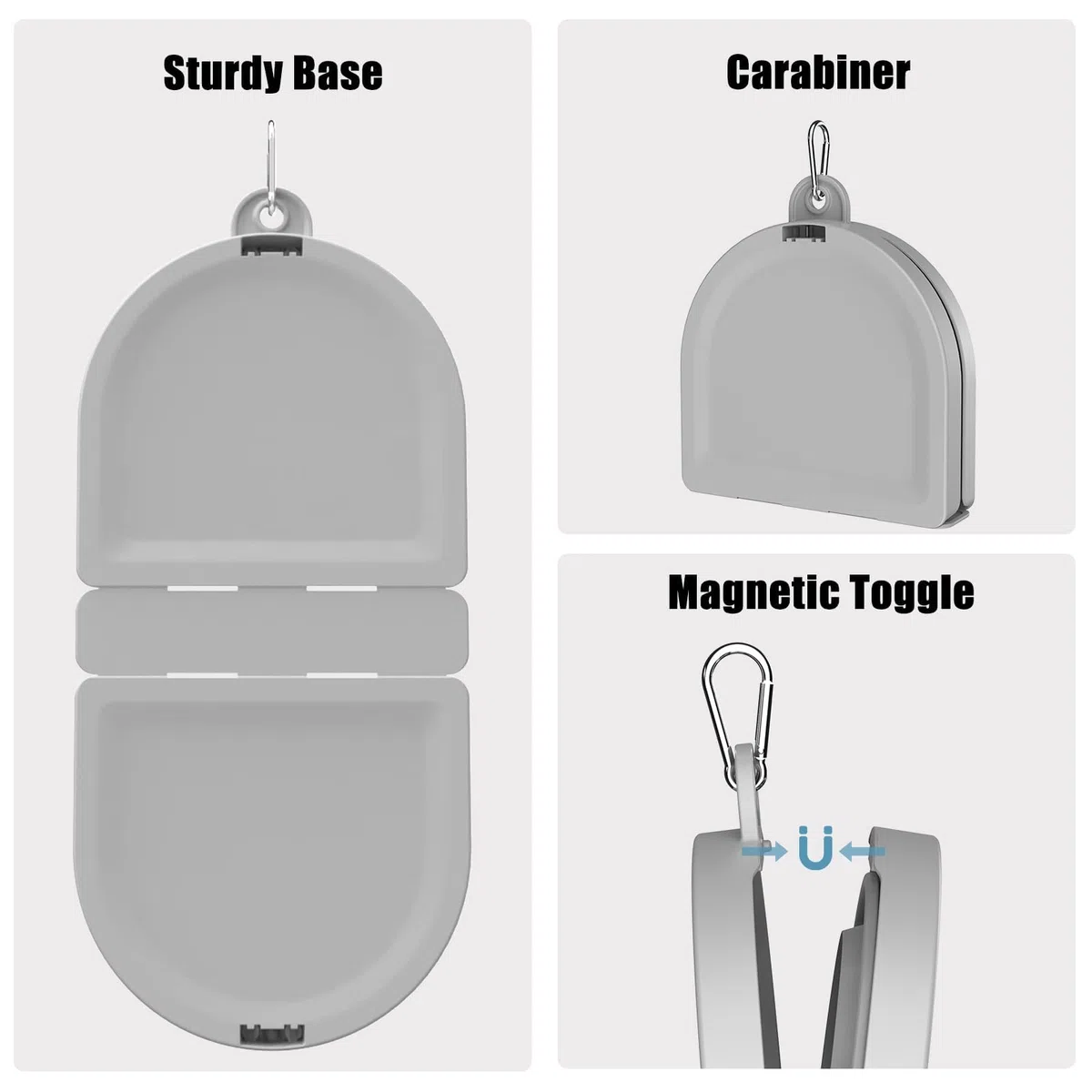 Comedero Plegable para Perros Cuencos para Perros Bol Portátil de Viaje con Mosquetón Apto para Uso en Interiores y Exteriores (Dos Cuencos, Gris)