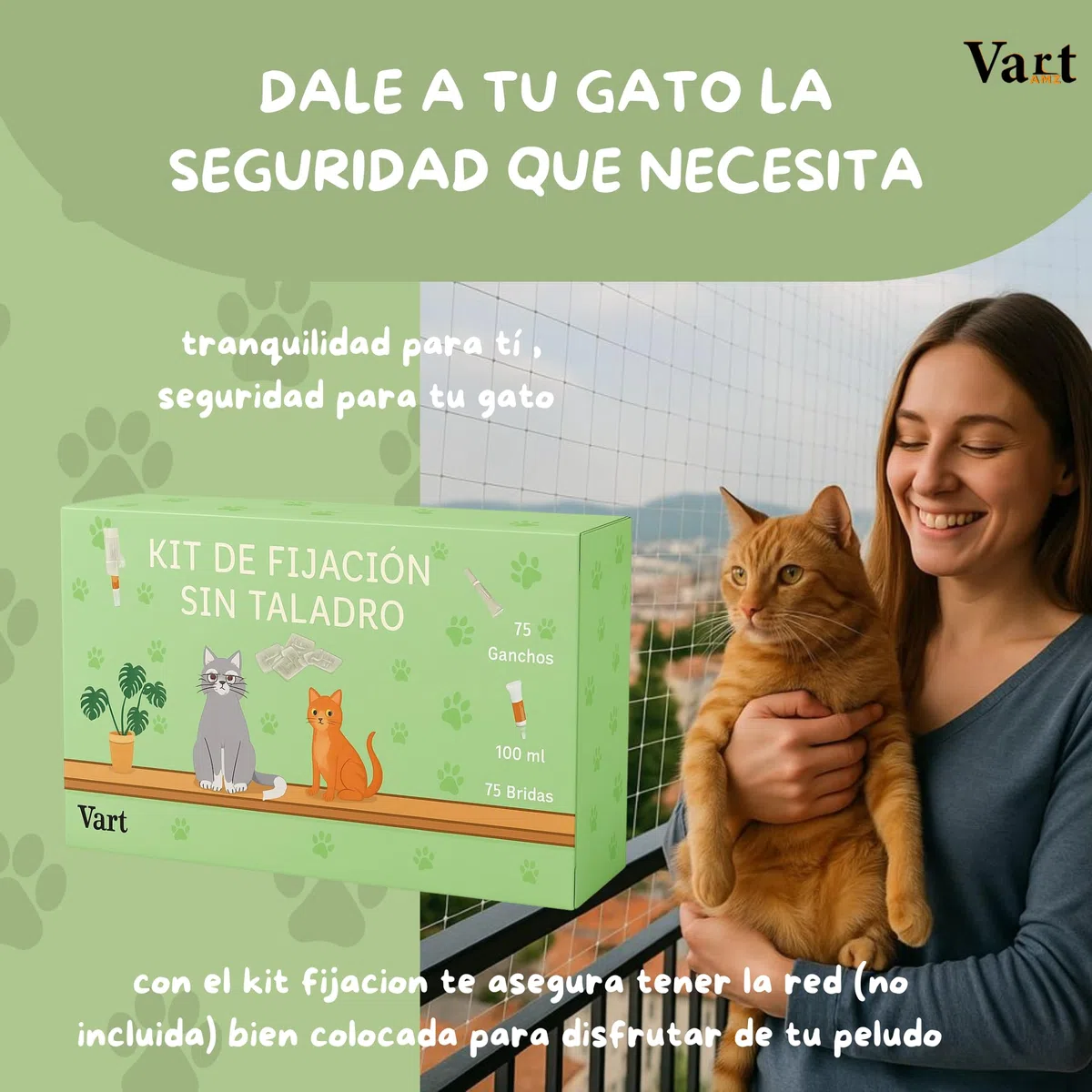 Kit de Fijación sin Taladro para Red Gatos Terraza | Pack 75 Ganchos + 80ml Adhesivo + 75 Bridas | Red para Gatos Terraza | Ganchos Red Gatos Extra Fuertes Anti UV
