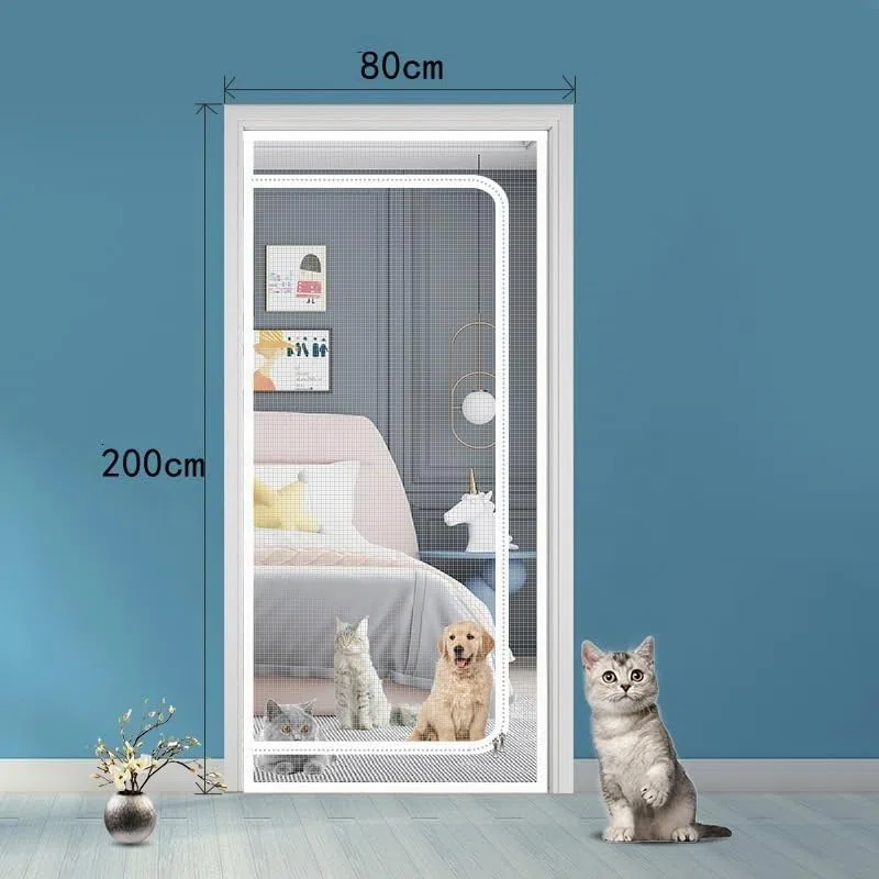 Puerta mosquitera para Gatos Malla Reforzada Resistente a Gatos Puerta con mosquitera Cremallera Puerta mosquitera a Prueba Mascotas Evita Que Las Mascotas escapen Cortinas Puerta 80x200cm
