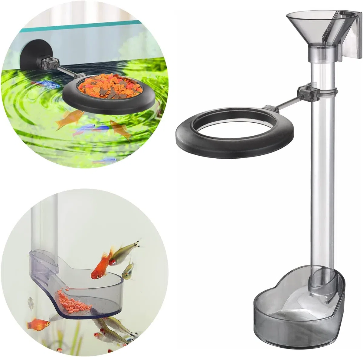 Juego de Platos de alimentación de camarones, Kit de Tubo de alimentación de Peces de Acuario Ajustable, Tubo de alimentación Transparente y Duradero con Anillo de alimentación, Cepillo de Limpieza