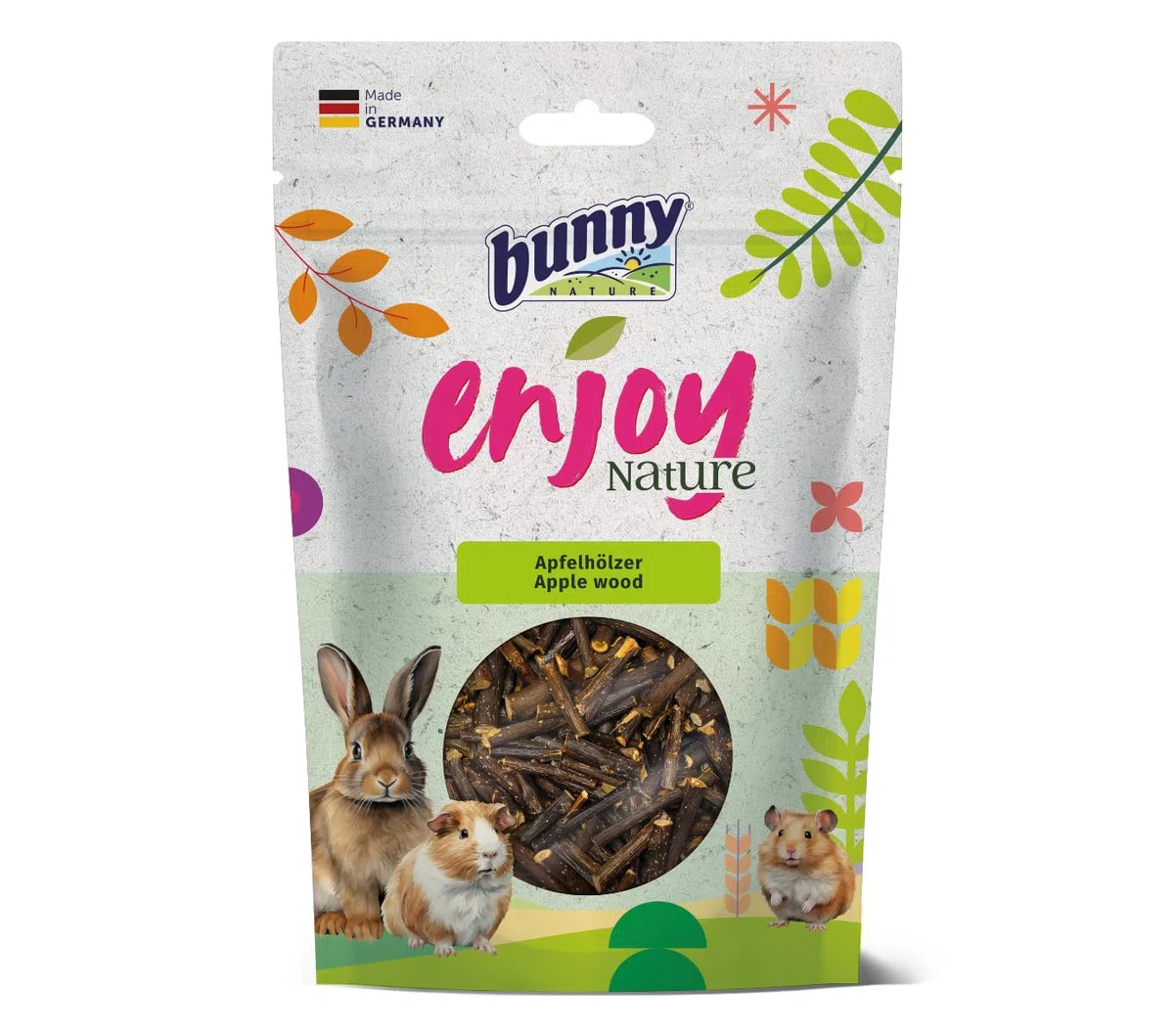 Bunny EnjoyNature Maderas de manzana, paquete de 3, 3 x 100 g, alimento individual para conejos y otros roedores, opción de aperitivo natural para conejos y roedores, sin azúcar
