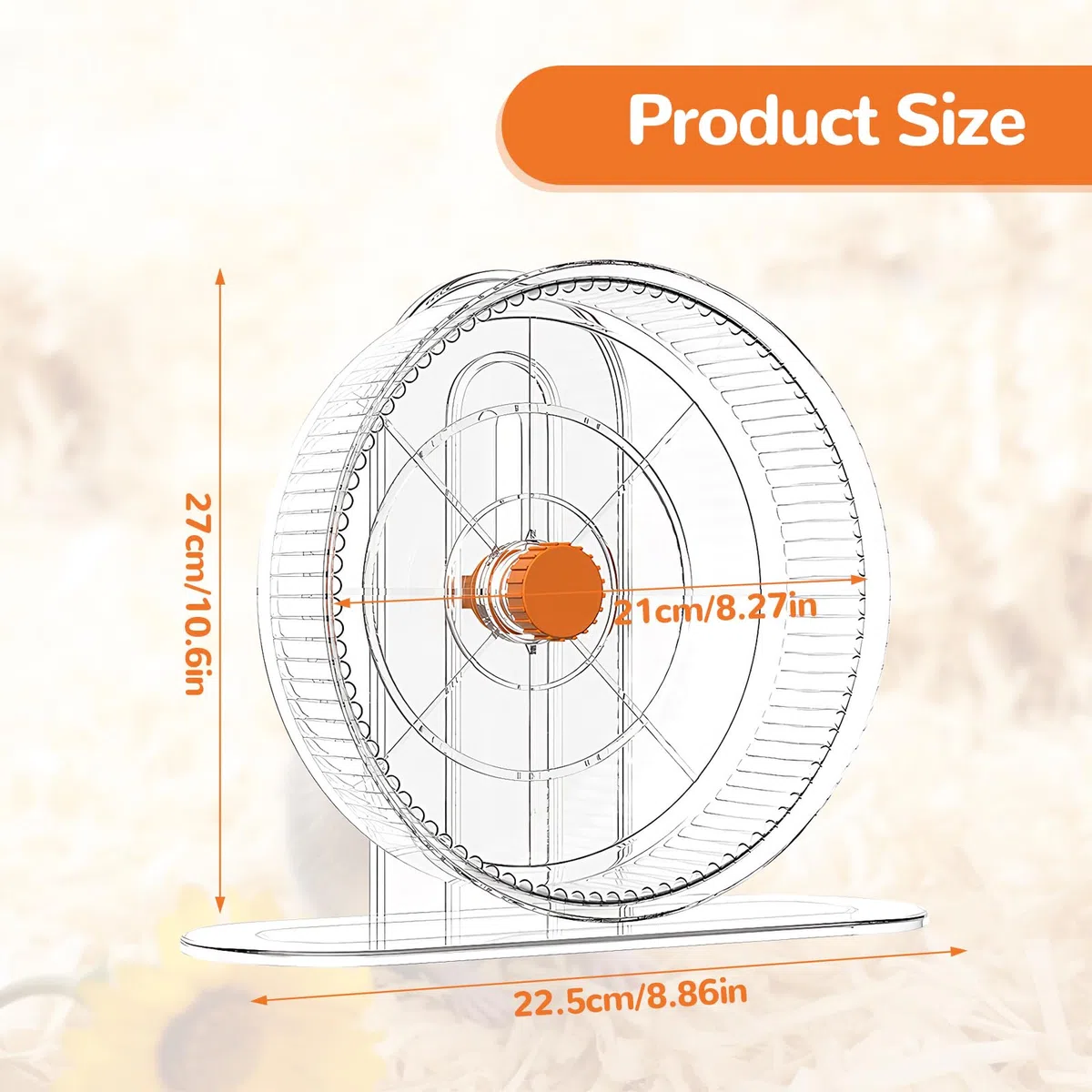 Rueda para Hamster Silenciosa, 21cm Rueda para Correr de Hámster con Soporte Ajustable, Juguete Transparente de Ejercicio para Hamster, Jaula Accessories para Cricetos Enanos, Ratones y Gerbos