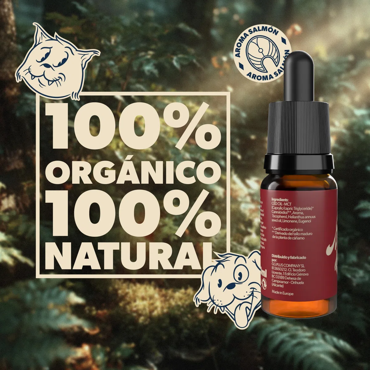 Aceite de Cañamo Perros y Gatos 6% | Oil 30ml 900mg | Calmante Perros y Calmante Gatos Natural | Gotas Aroma Salmón | Certificado CPNP | Ayuda a Regular el Organismo de tu Mascota