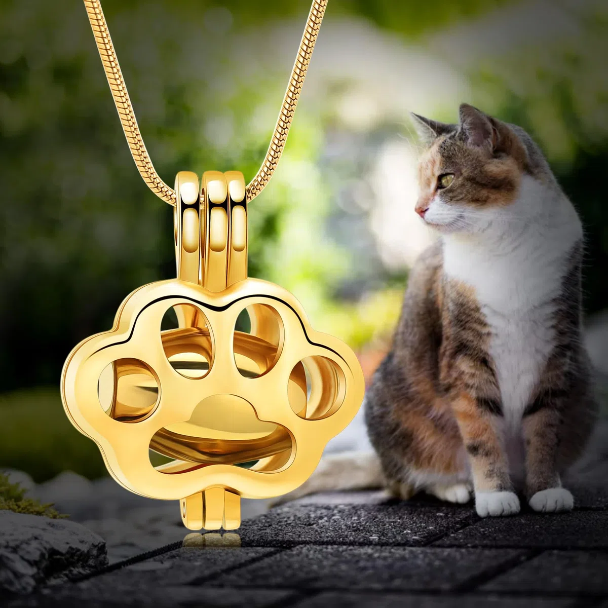 Joyería de cremación de mascotas para cenizas de perro gato pata Imprimir Memorial Locket Urna Collar con mini estuche Keepsake Cremación Joyería para Mujeres / Hombres collar de urna conmemorativa