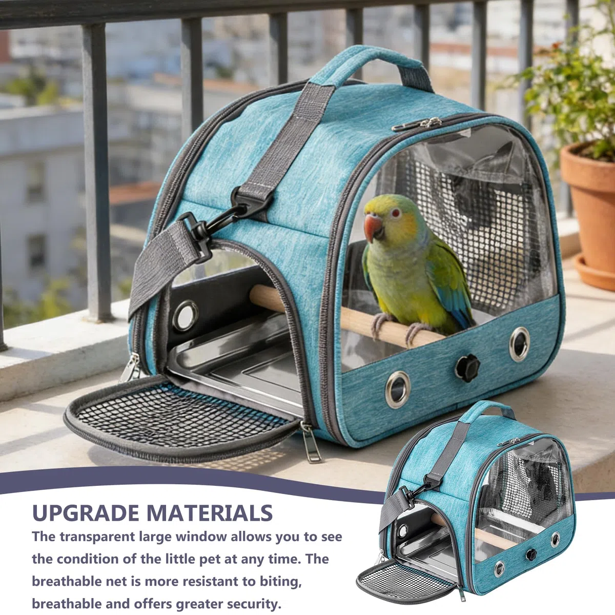 Bolsa de transporte para pájaros con bandeja de acero inoxidable y barra de pie, jaula de pájaros, caja de transporte para pájaros, bolsa de viaje para periquitos/pequeños animales, caja de transporte
