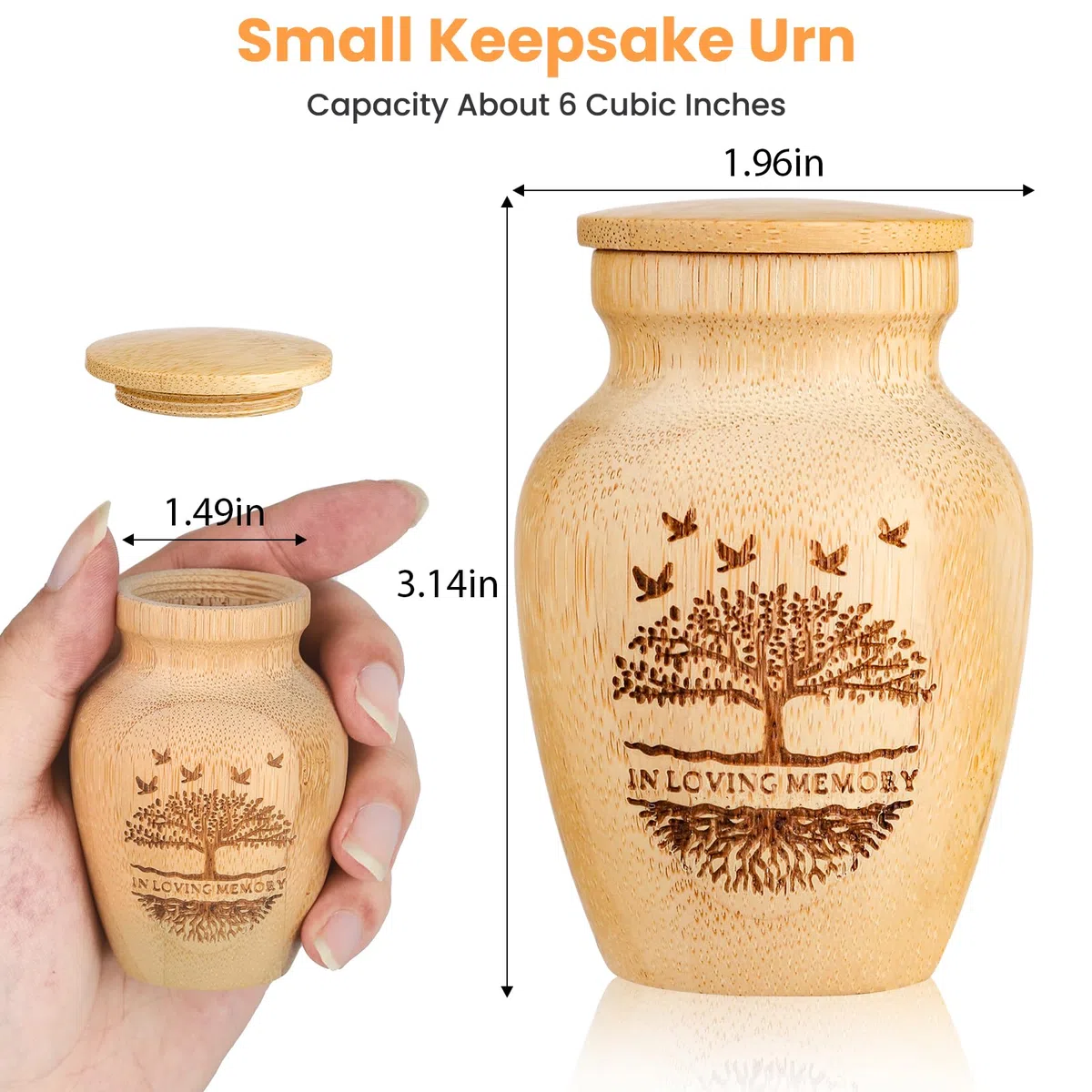 Urnas pequeñas para cenizas humanas, juego de 1, bambú hecho a mano, mini urna de recuerdo de cremación para funeral o decoración del hogar, 5.1 cm de ancho x 7.6 cm de alto