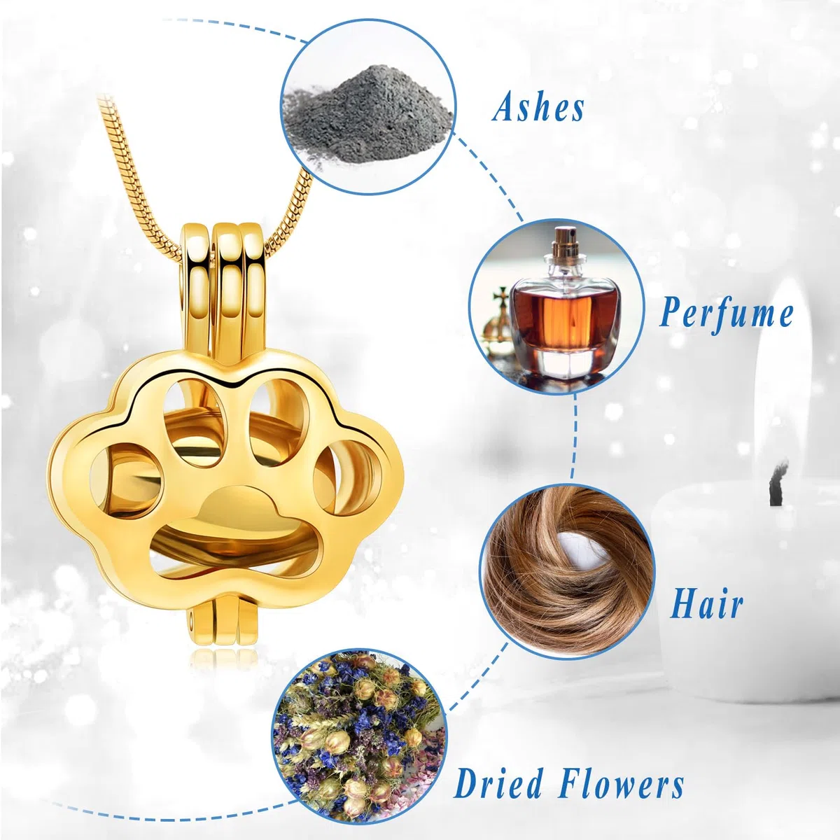 Joyería de cremación de mascotas para cenizas de perro gato pata Imprimir Memorial Locket Urna Collar con mini estuche Keepsake Cremación Joyería para Mujeres / Hombres collar de urna conmemorativa