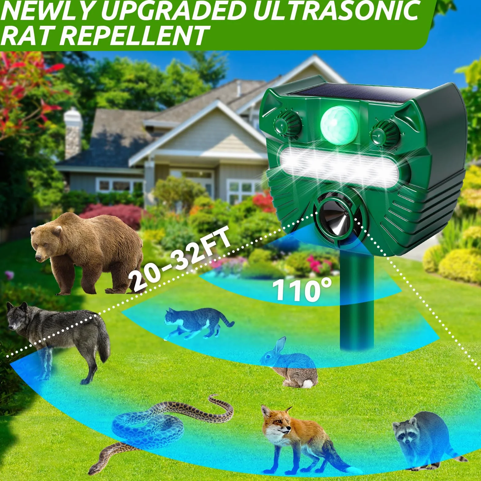 Repelente para Ratones,Repelente de Gatos,Repelente para roedores de conversión de frecuencia ultrasónica Inteligente,Repelente portátil para roedores ultrasónicos,Apto para Ratones,Raccoon