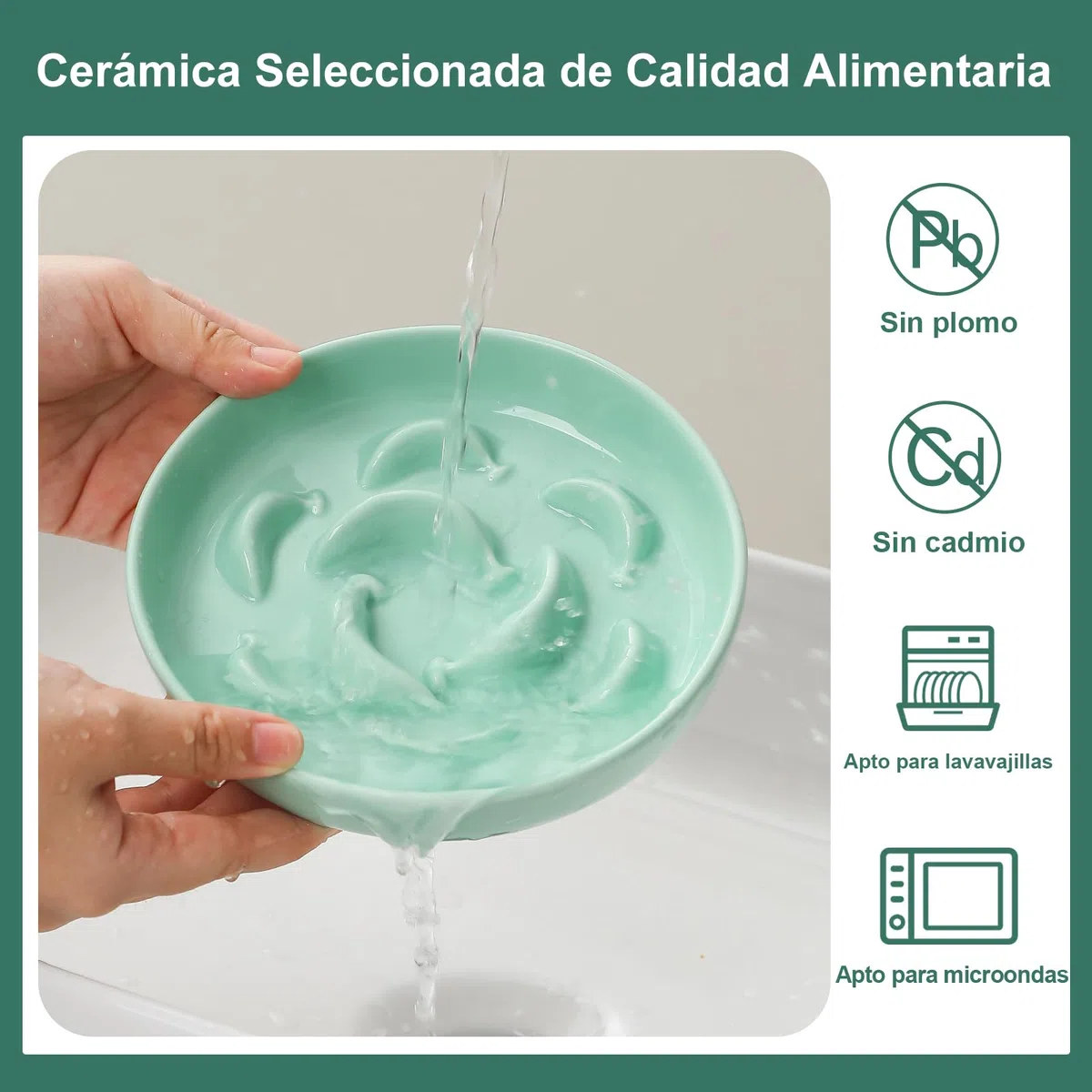 Comedero antivoracidad para Gato - Juego de 2 Cuencos de cerámica en Colores Pastel (Azul y Verde) - Platos de alimentación Lenta - Aptos para lavavajillas y microondas