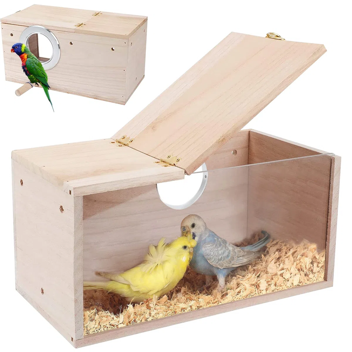 Caja De Cría De Pájaros, Diseño TransparenteCaja de Nido de Pájaros de Madera, Nido cría para Aves Natural, Ventana de Visión Clara de Loro, para Agapornis, Loros de Cacatúas, 19,5 x 12 x 12 cm